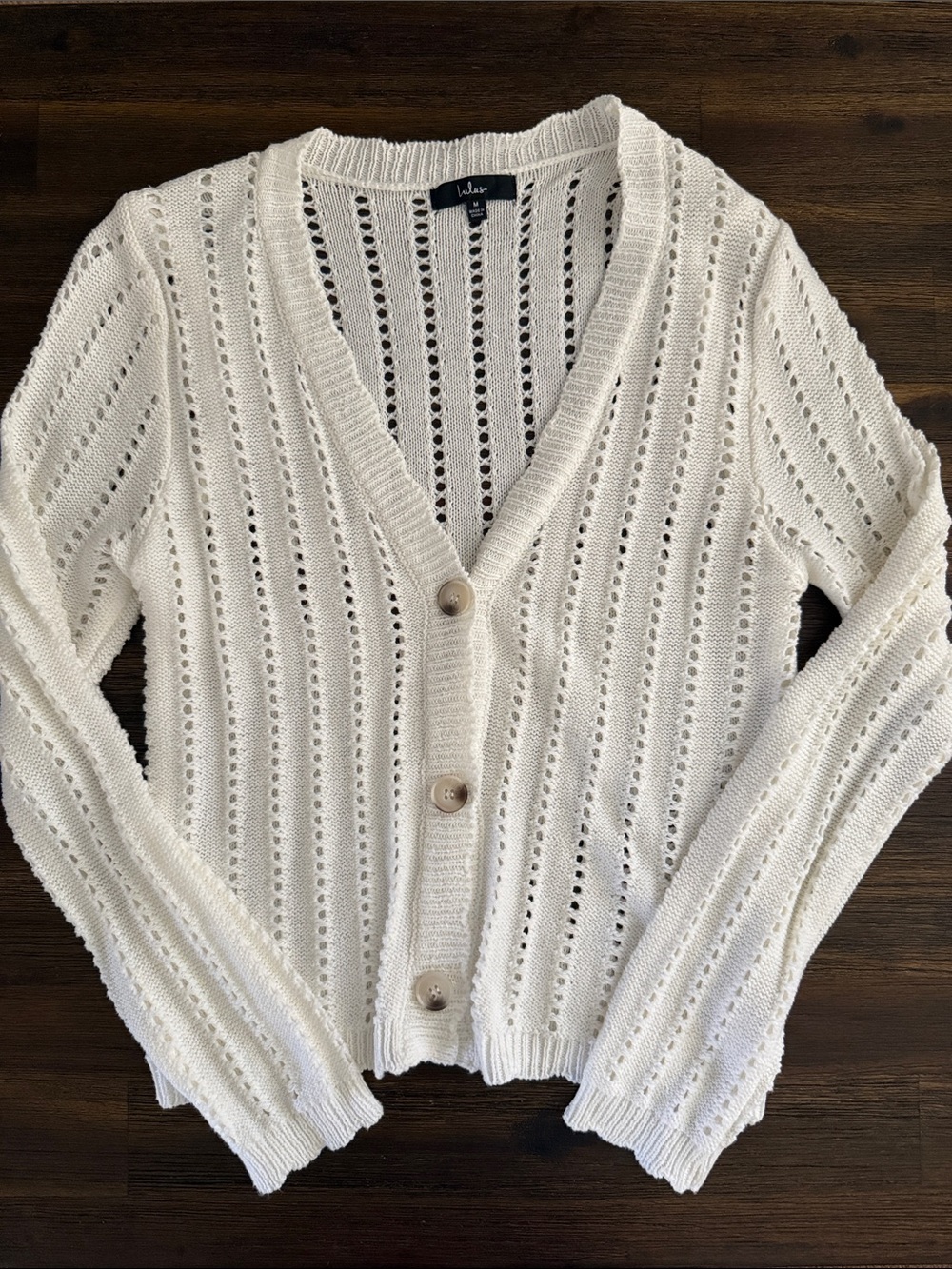 Lulus Layered Mood White Loose Knit Button-Up Cardigan Sweater Medium
